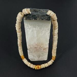 Vintage Heishi Ostrich Eggshell Choker Necklace with African Trade Beads